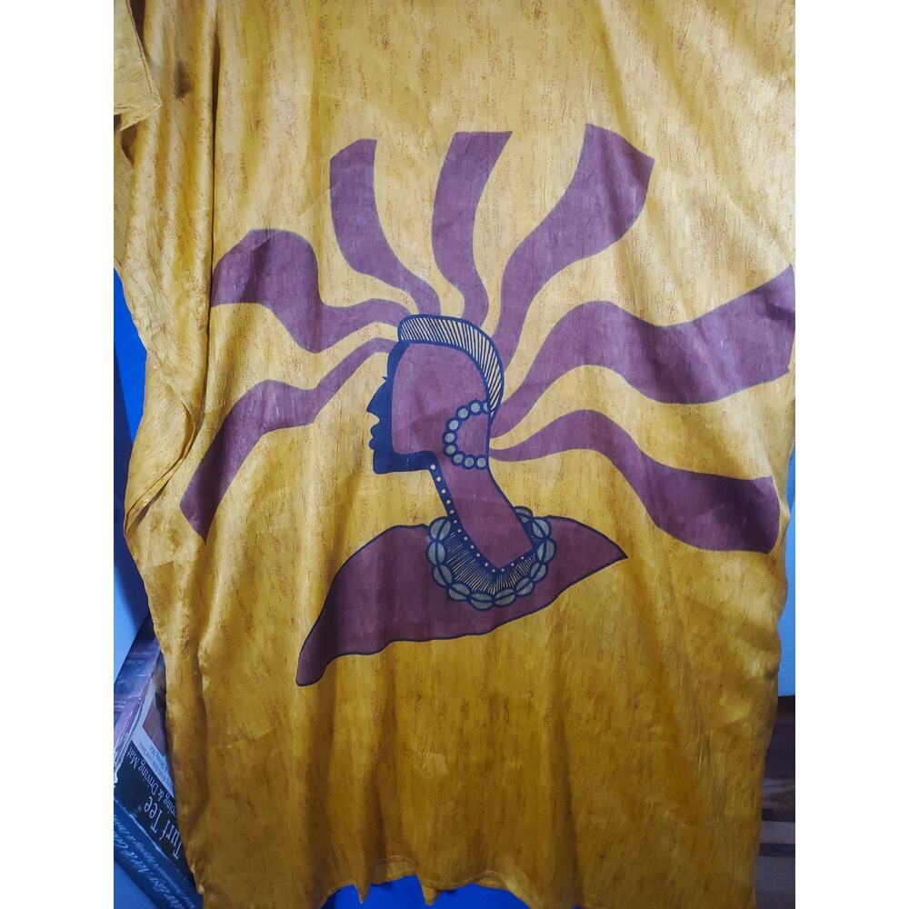 Vintage African Essence Kaftan Dress Womens One Size Yellow Afrocentric Graphic - Picture 11 of 14